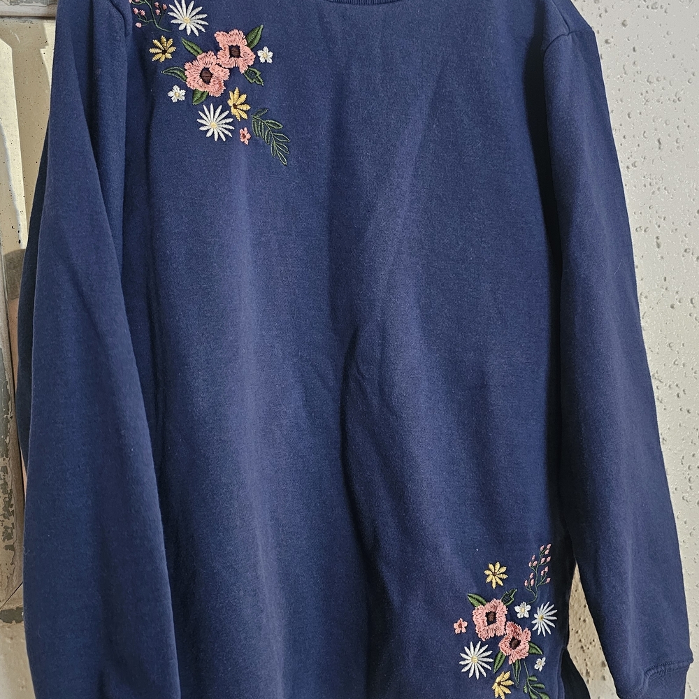Blur Floral Embroidered Grandma Core Vintage 1990s Crew Neck Sweater Size Small